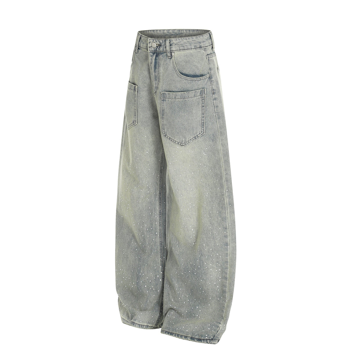 Washed Paint Pocket Wide Leg Denim Jeans