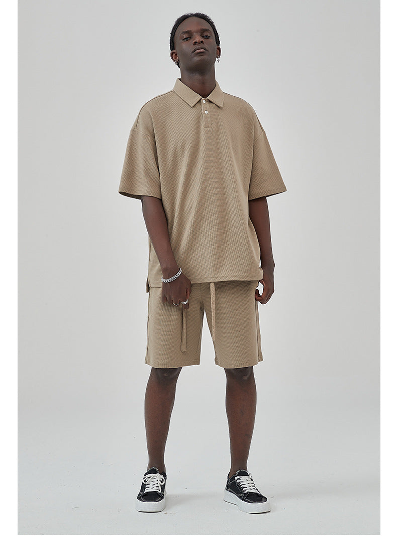 Oversize Waffle Polo Shirt & Waffle Shorts Setup