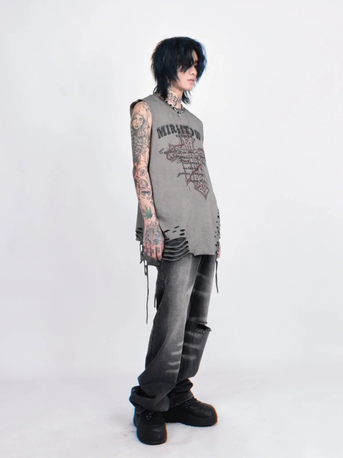 Damage Oversize Sleeveless Shirt