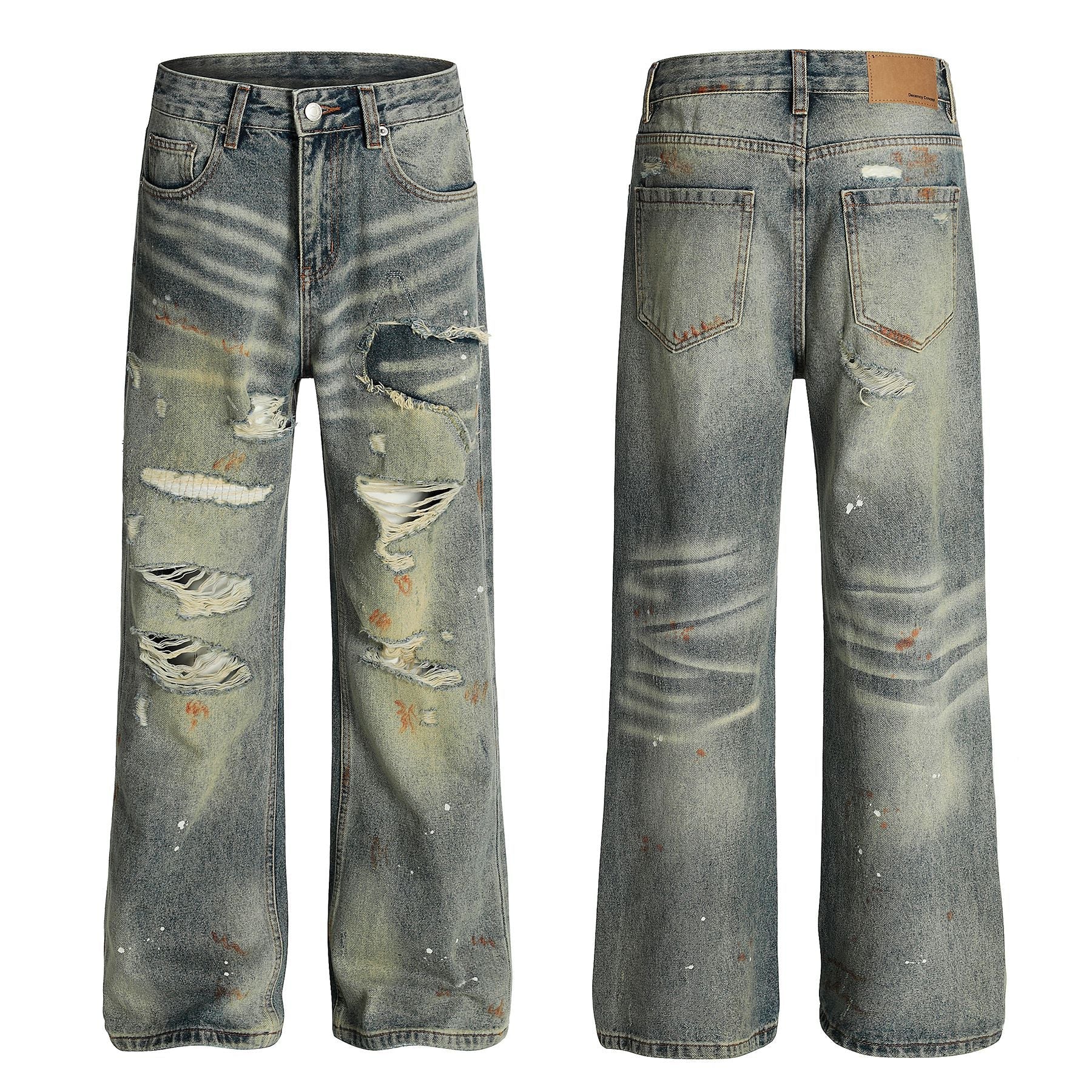 Dirty Washed Damage Flare Denim Jeans