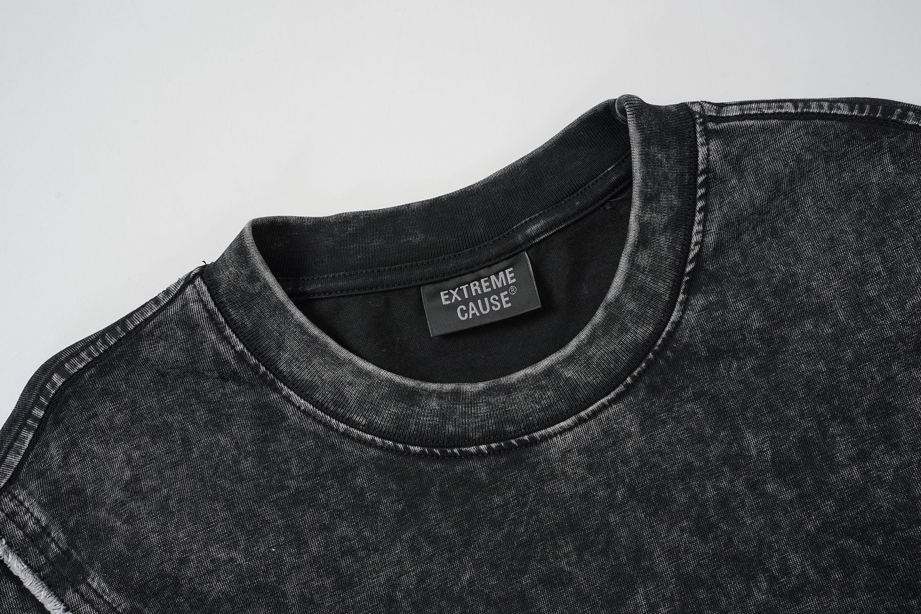 Acid Washed Raw-Edge Splice Short Sleeve T-Shirt