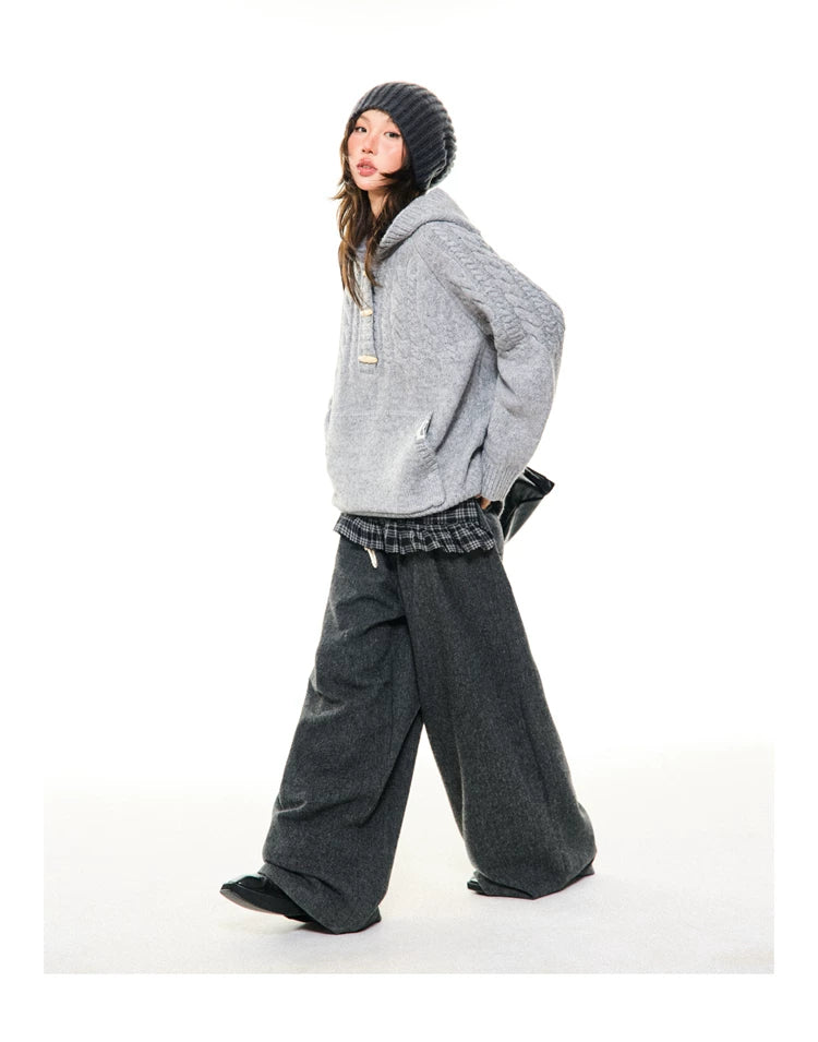 Hooded Toggle-Front Knit Sweater