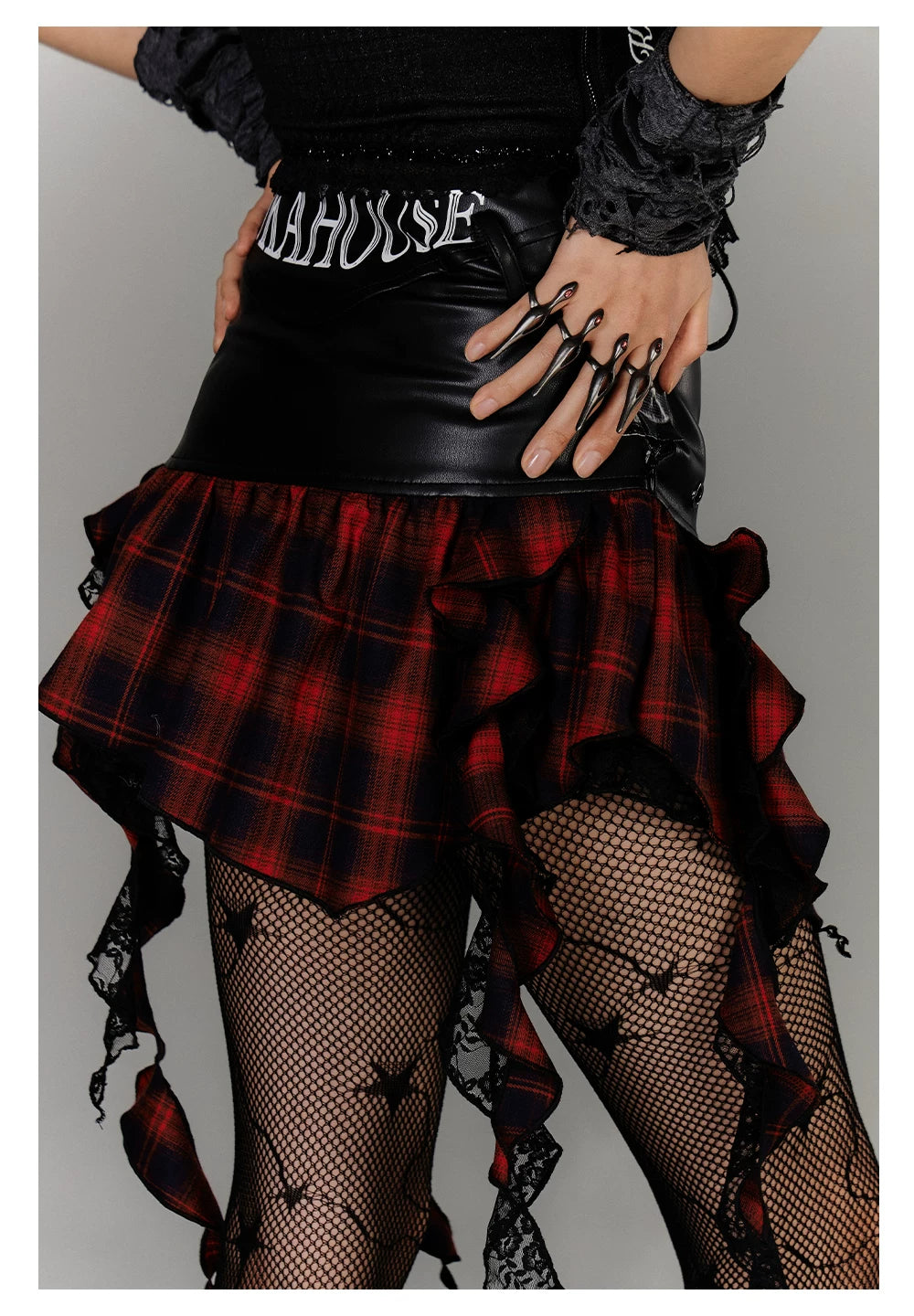Plaid Ruffle Asymmetrical Short Skirt