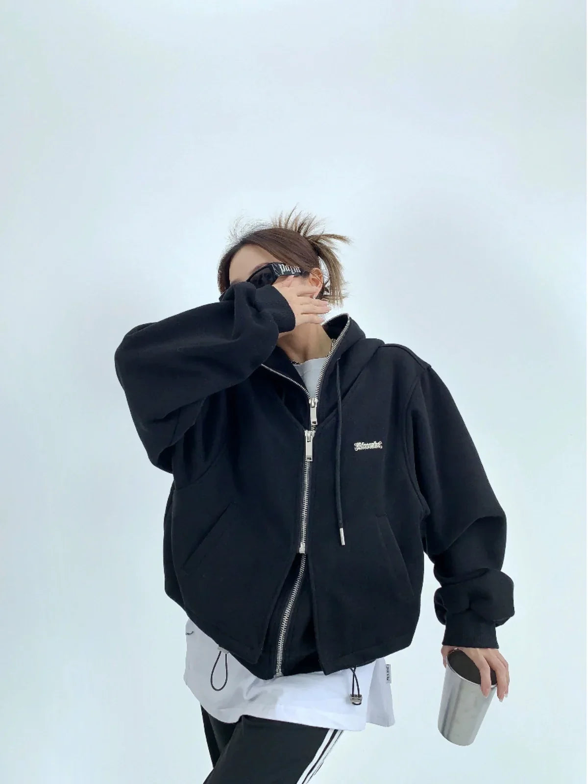 Fake Layered Zipper Hoodie