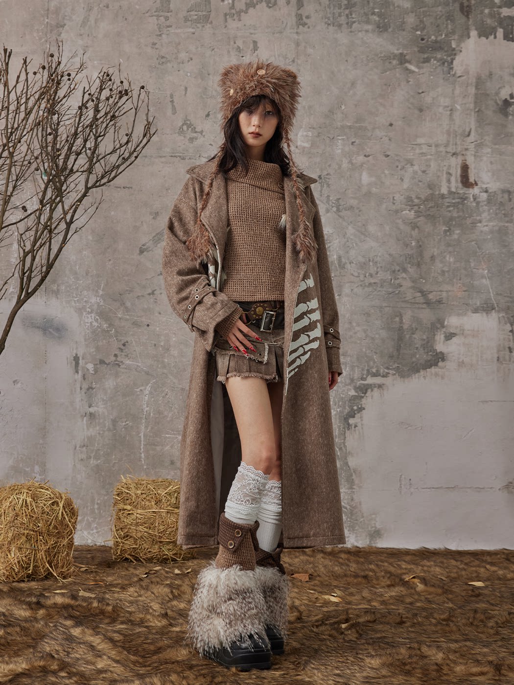 Patchwork Knit Button Fuzzy Leg Warmers