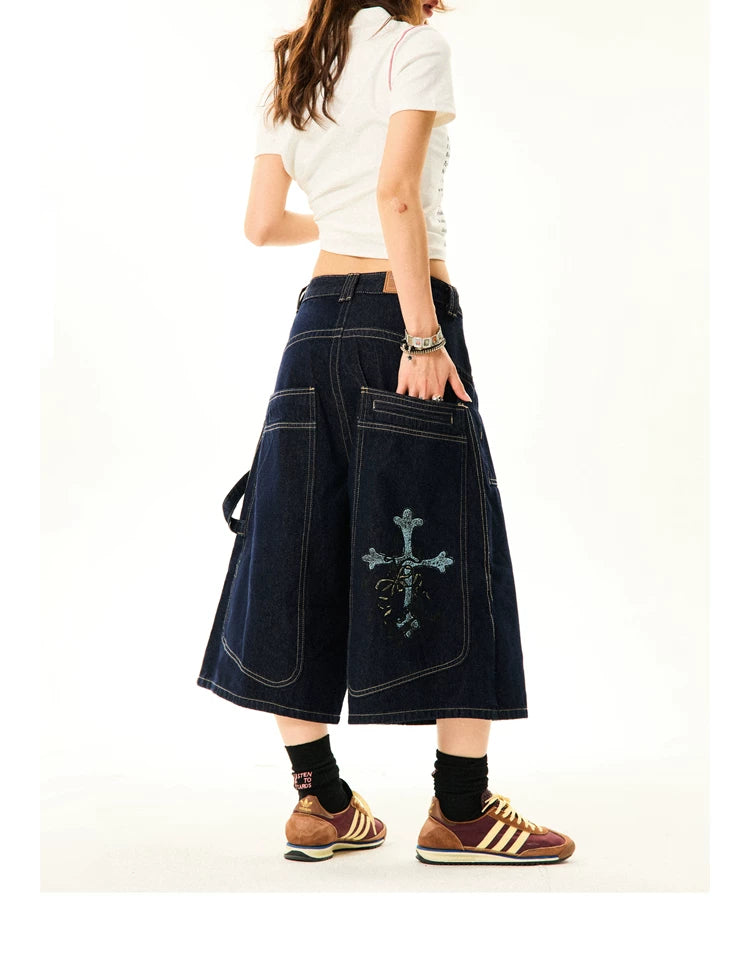 Wide-Leg Denim Shorts