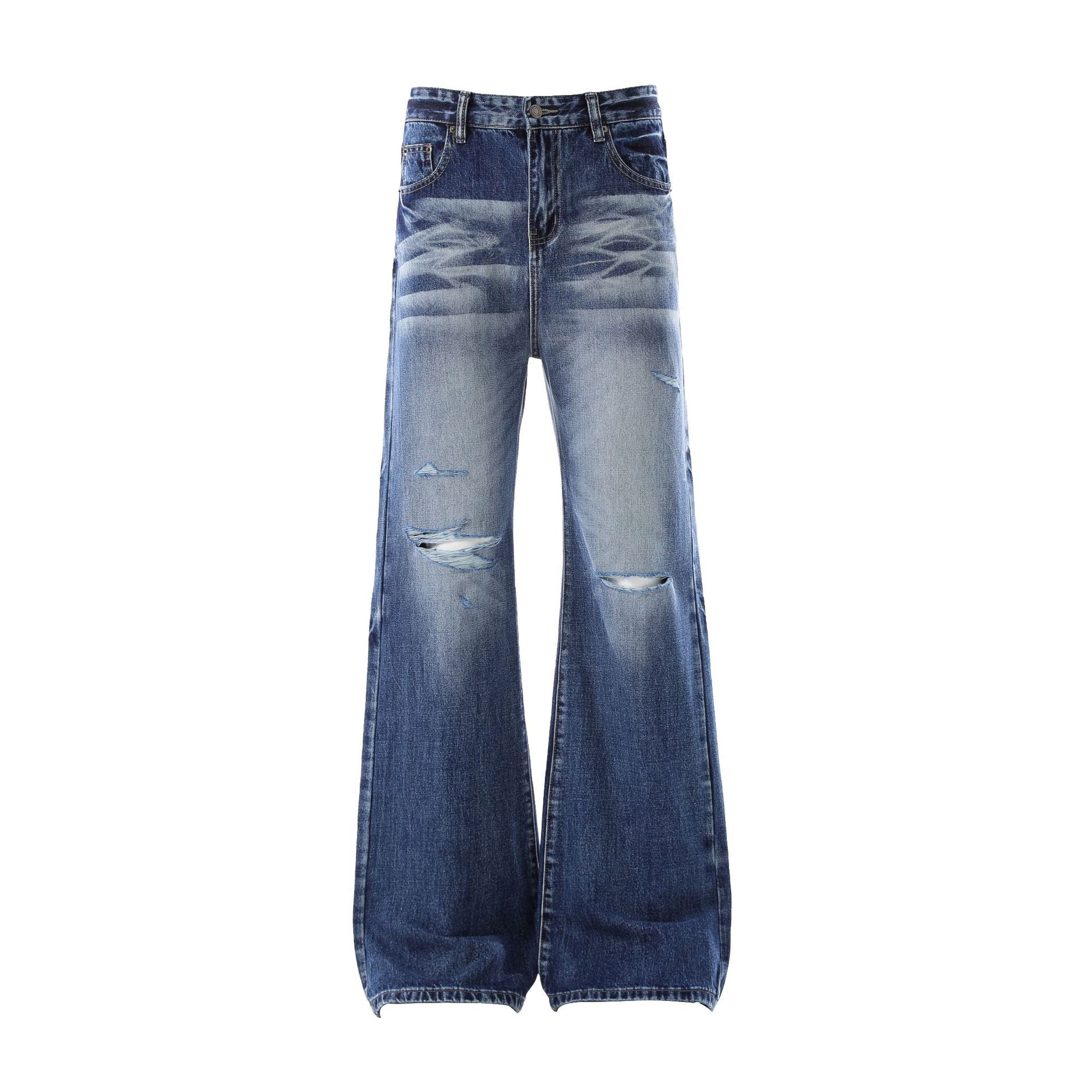 Washed Damage Flare Denim Jeans
