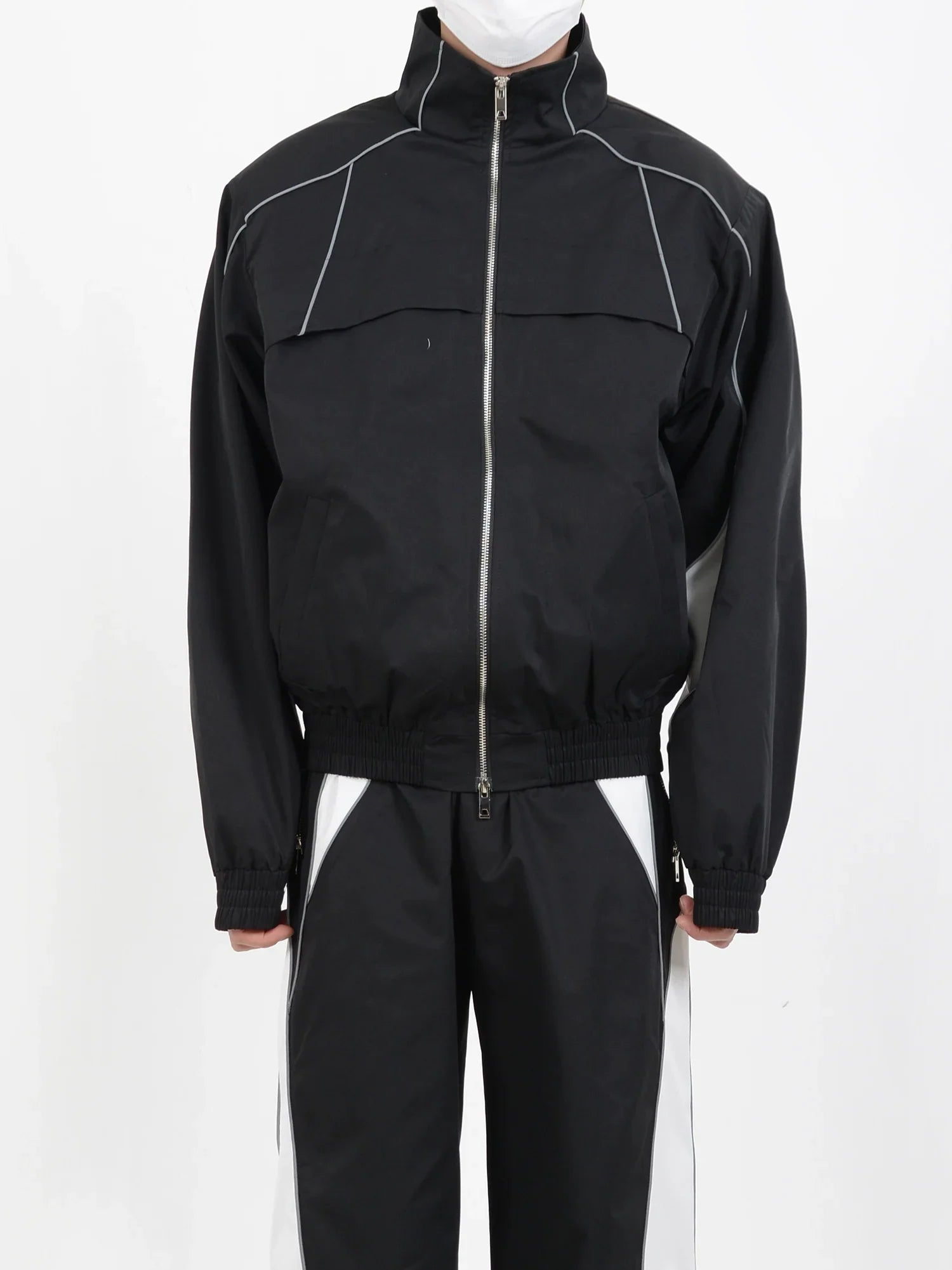 Contrast Color Sporty Jacket & Wide-leg Sporty Pants Setup