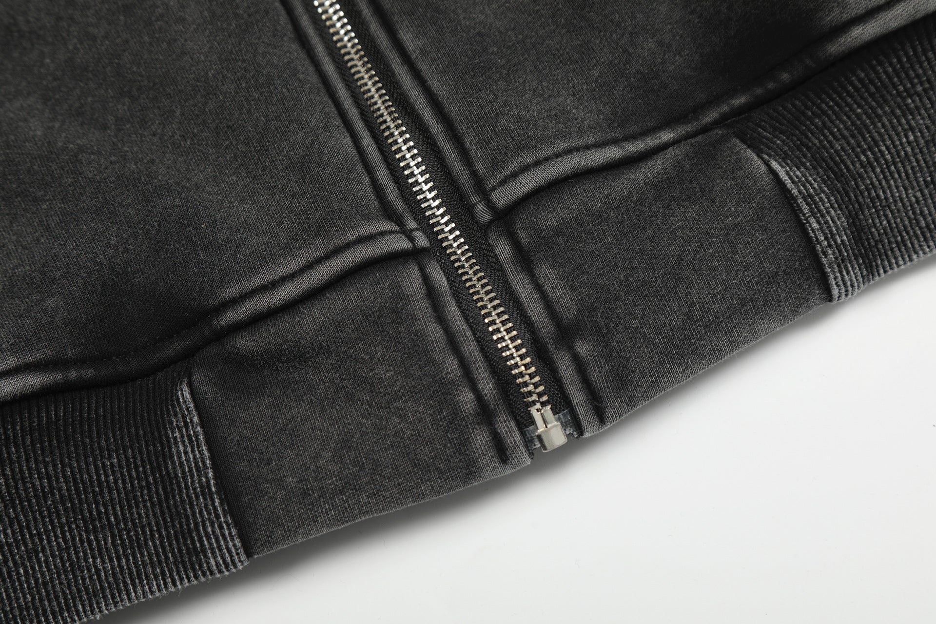 Washed Patch Logo Print Zipper Hoodie