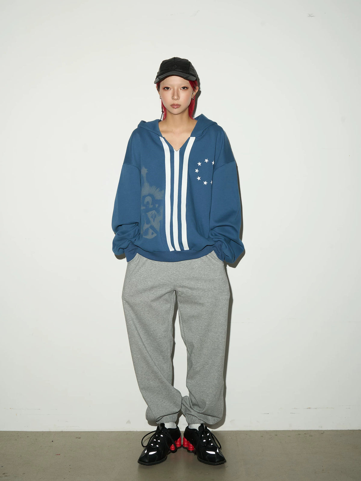 Short V-Neck Pullover Hoodie