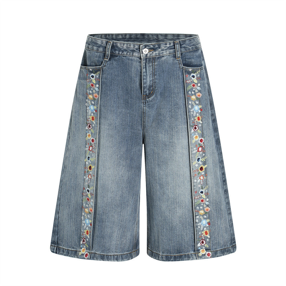 Floral Print Denim Jort