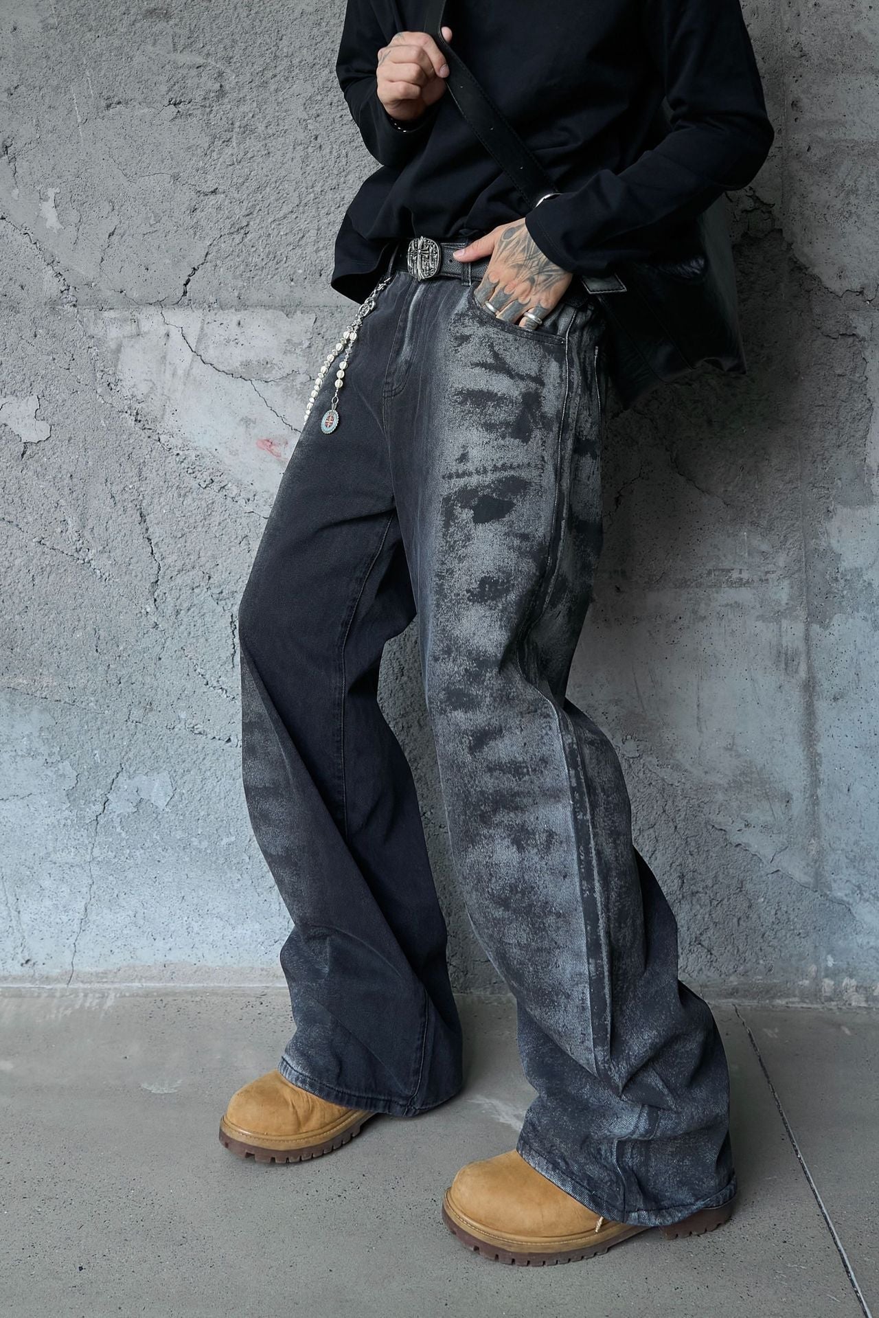 Washed Wide Leg Denim Jeans