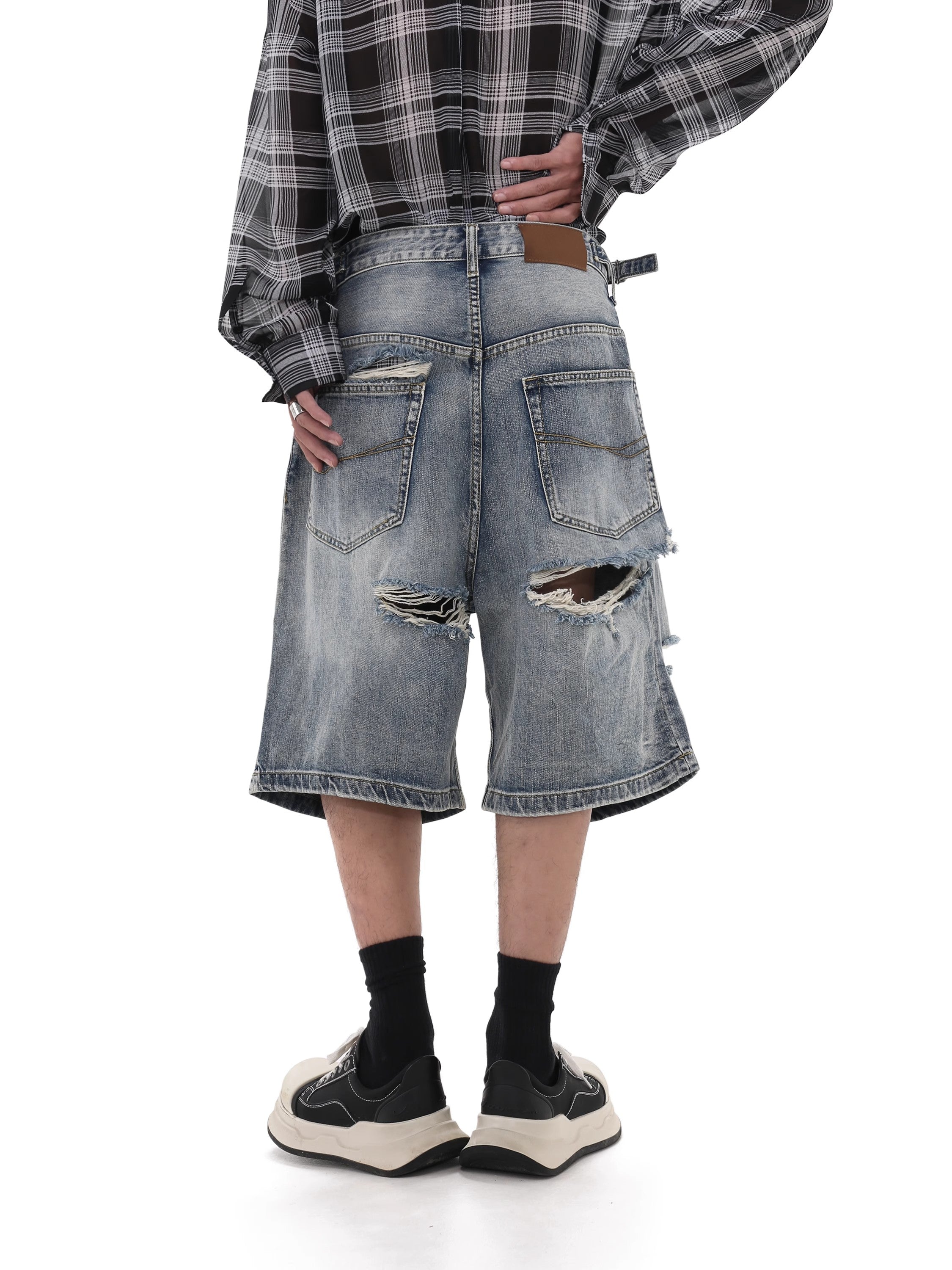 Damage Wide Leg Short Denim Jeans
