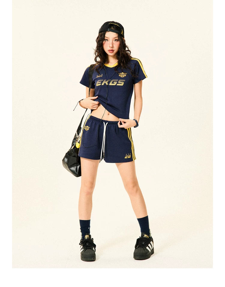 Stripe Letter Print Short Sleeve T-Shirt & Short Pants Setup