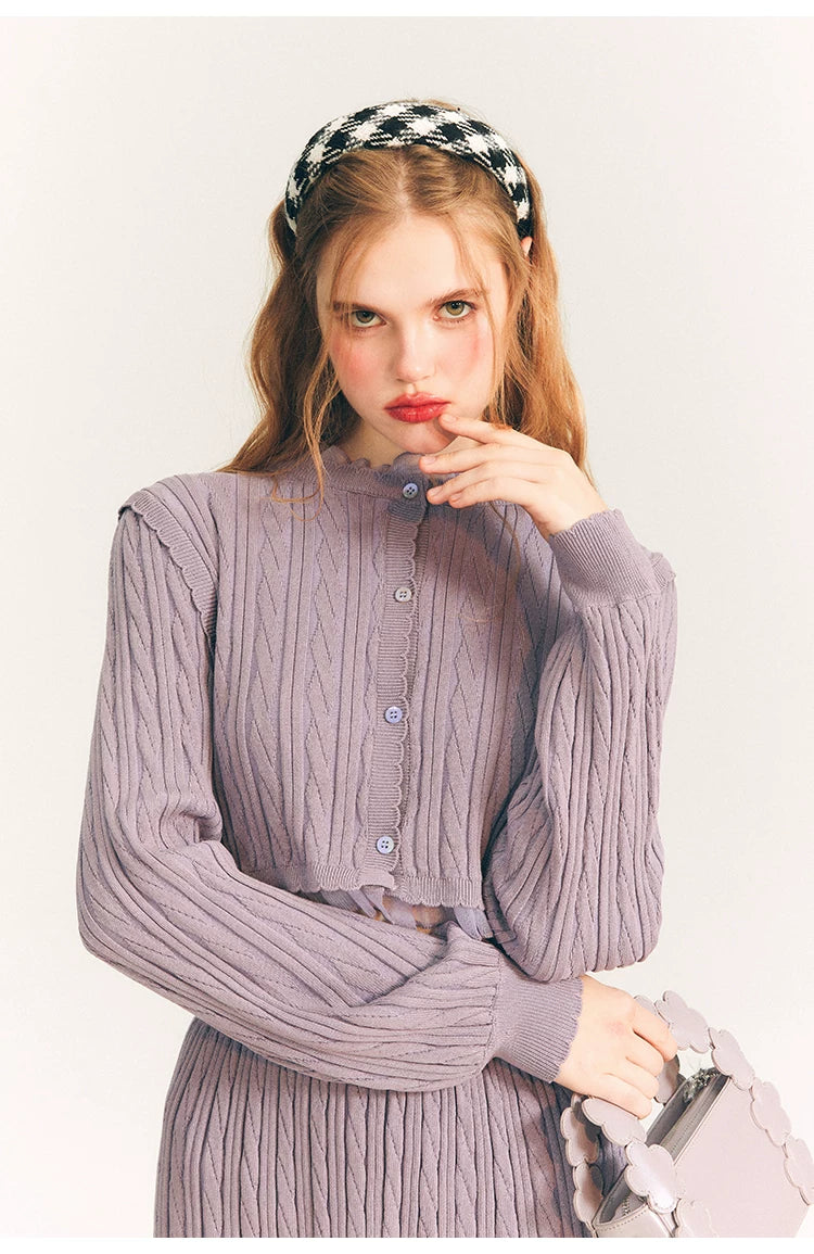 Tulip Button Knit Cardigan & Knit Short Skirt Setup