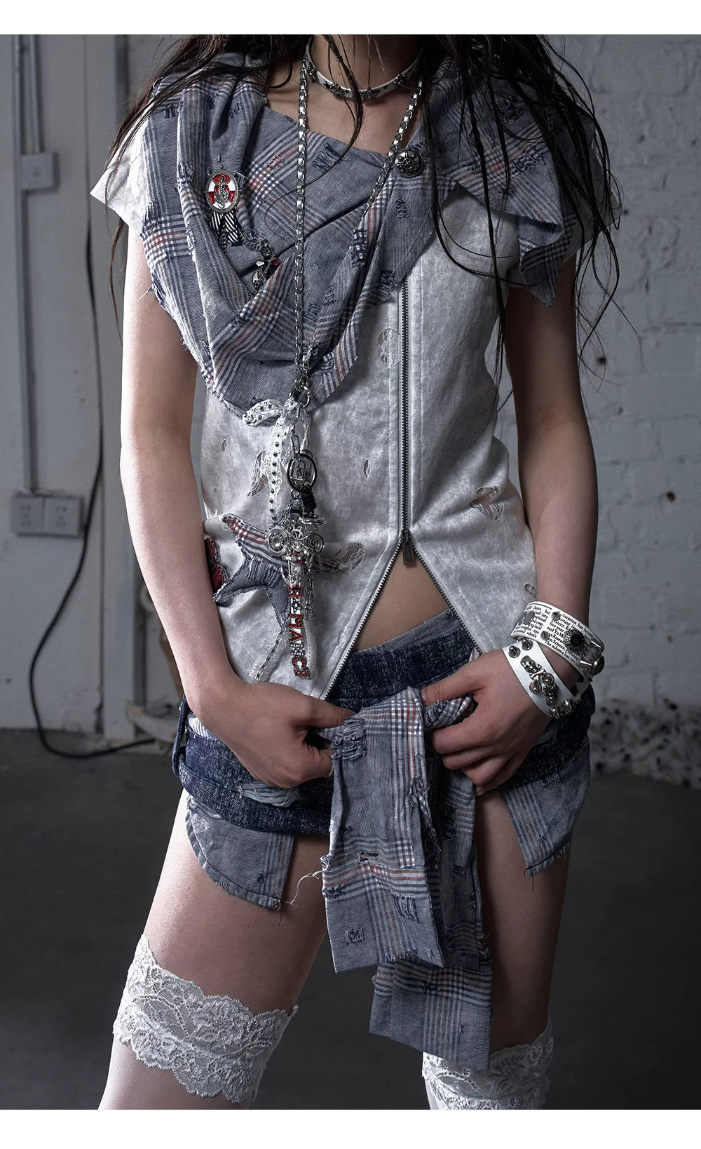 Rhinestone Star Lace Multi-Use Chain Necklace