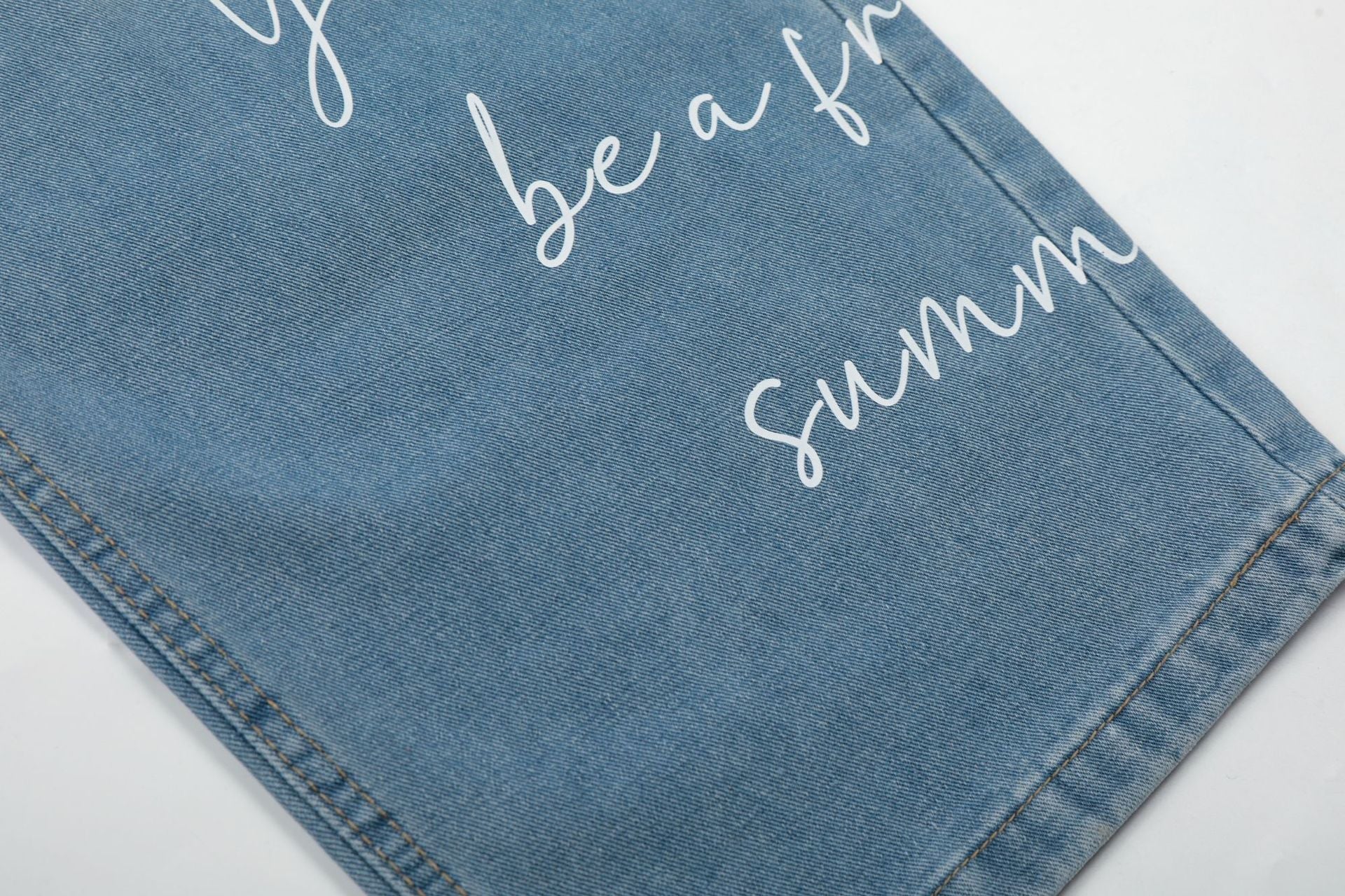 Washed Letter Print Wide Leg Denim Jeans