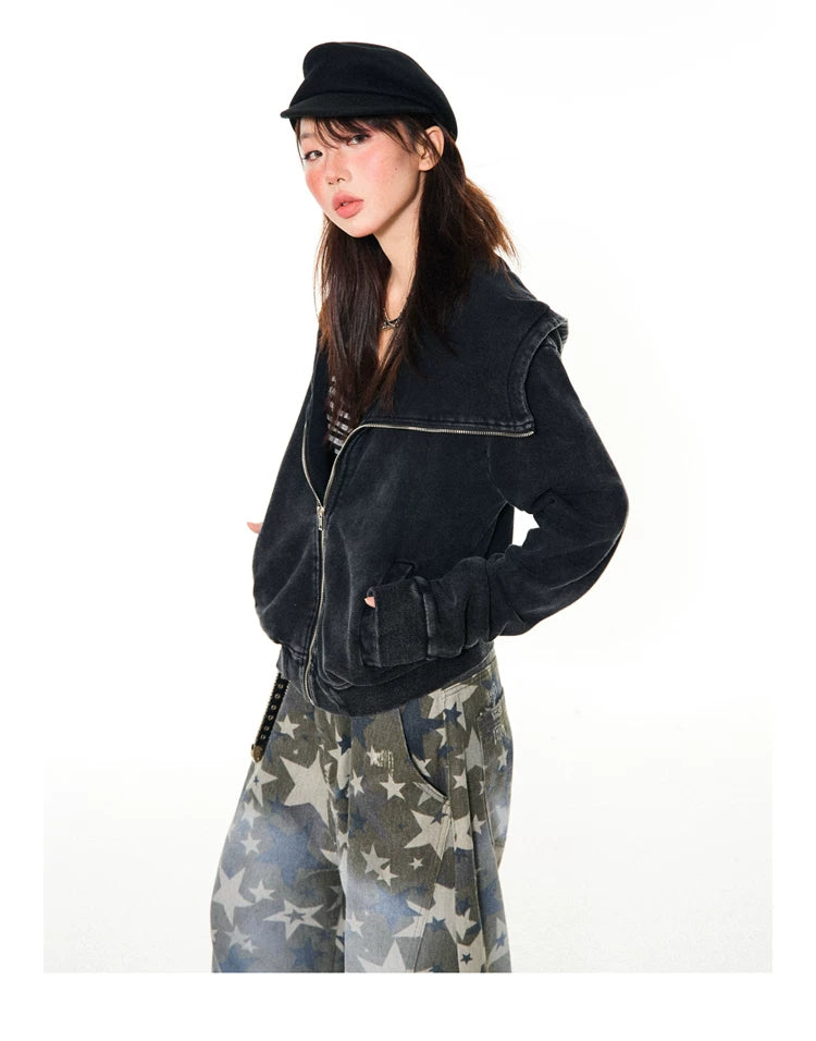 Asymmetrical Zipper Oversize Hooded Jacket