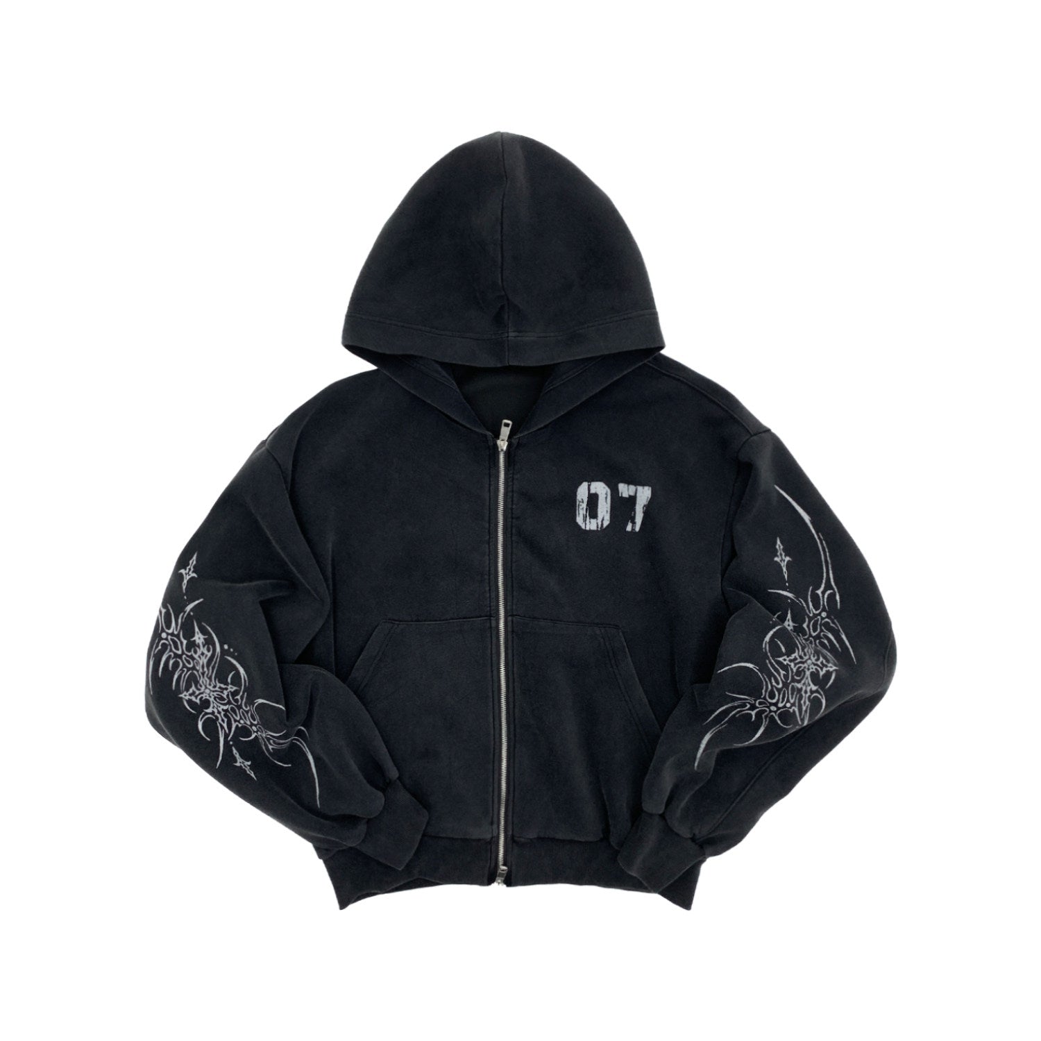 Graphic Print Oversize Zipper Hoodie & Wide Leg Sweatpants Setup