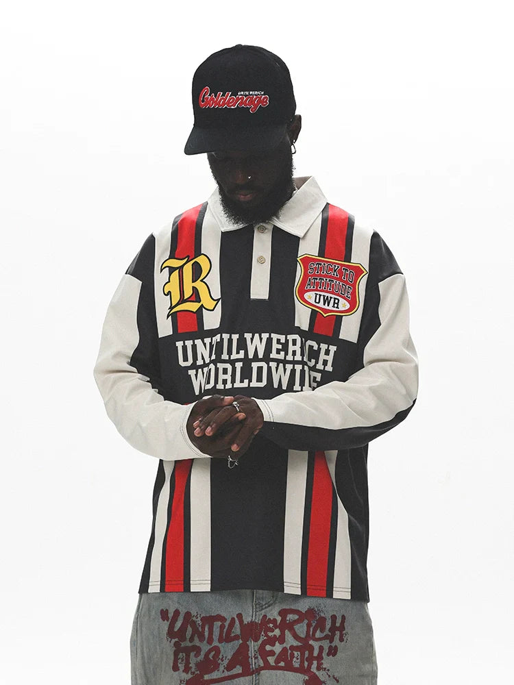 Sporty Colorblock Long Sleeve Polo Shirt