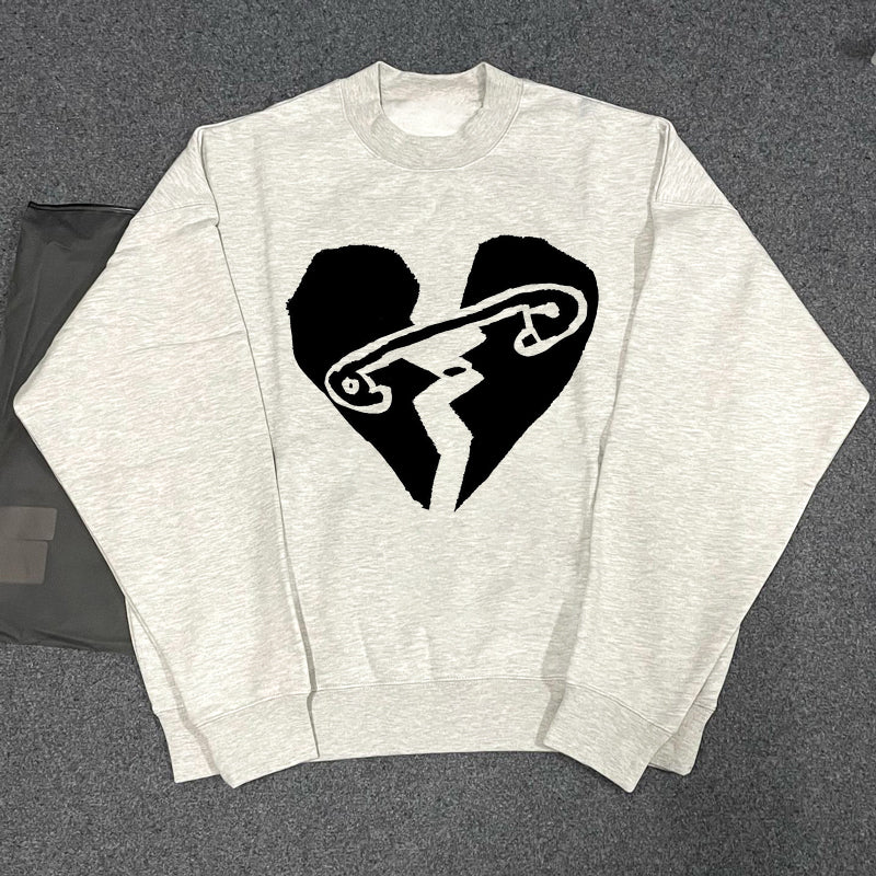Heart Pin Design Pullover Sweatshirt