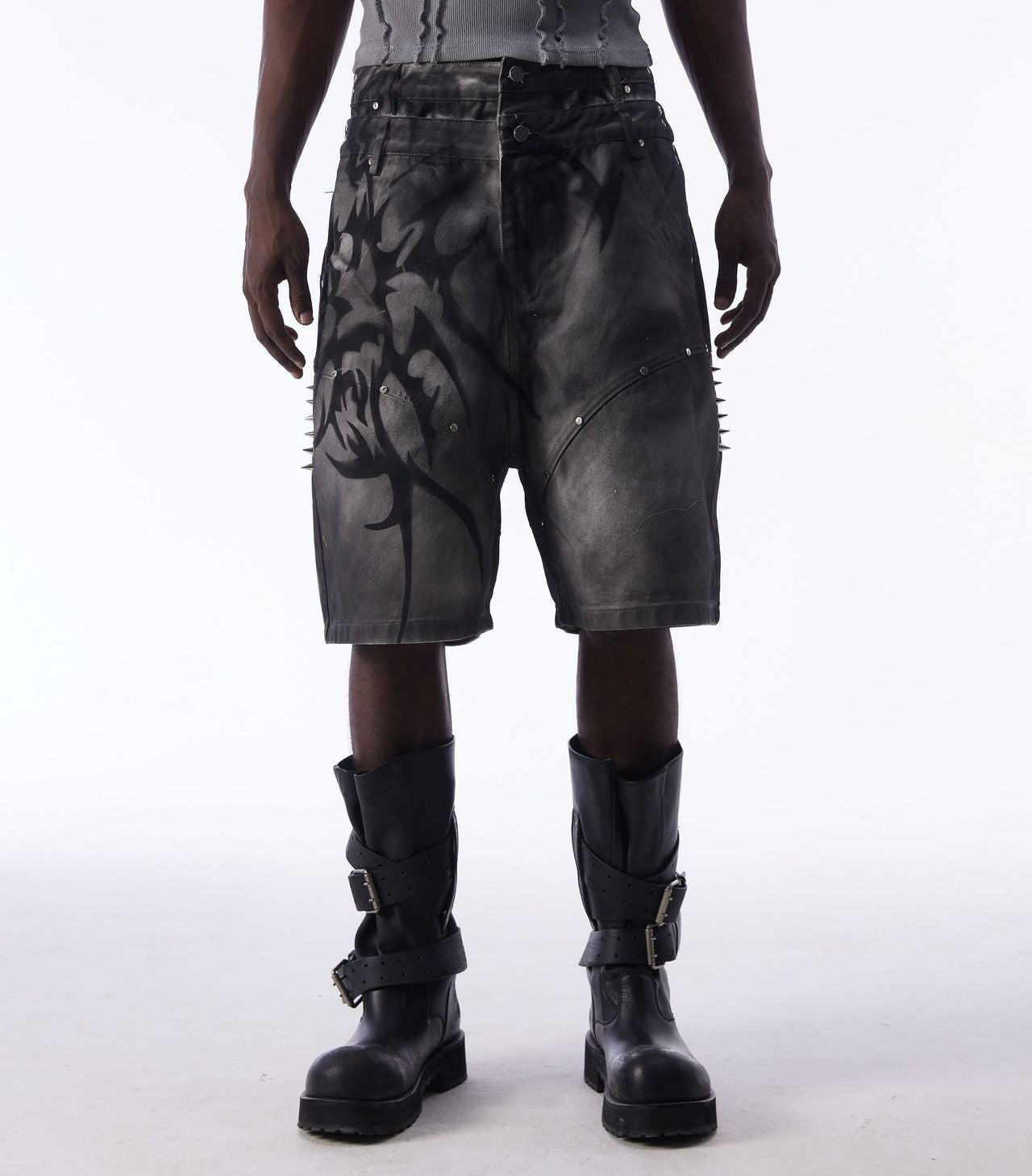 Washed Graffiti Dirty-Dye Denim Jort