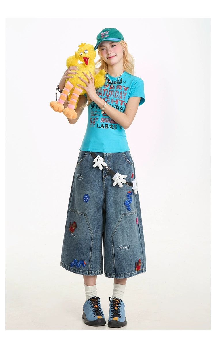 Fun Embroidered Denim Jort