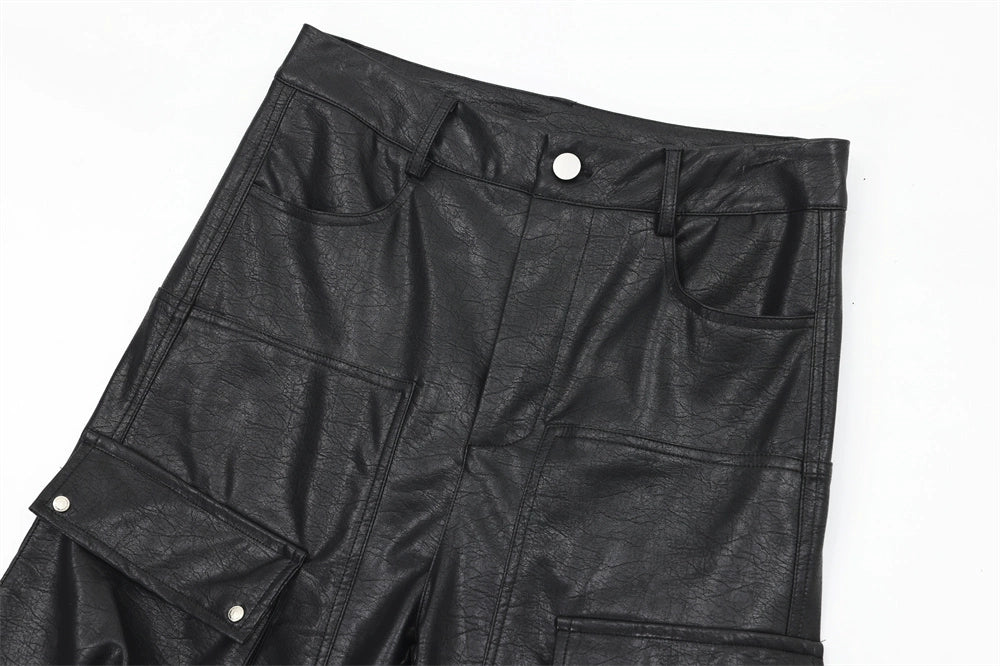Black Leather Cargo Pants