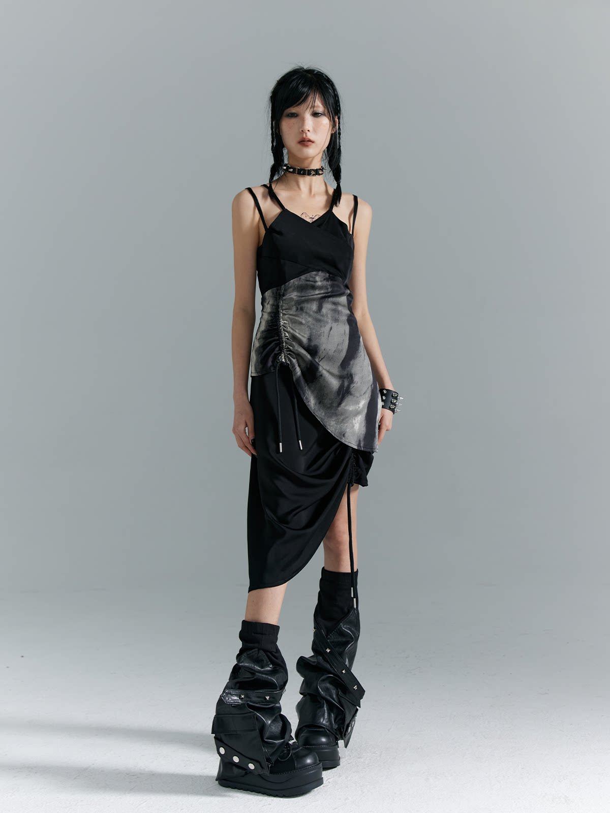 Drawstring Asymmetrical Hem Camisole Midi Dress