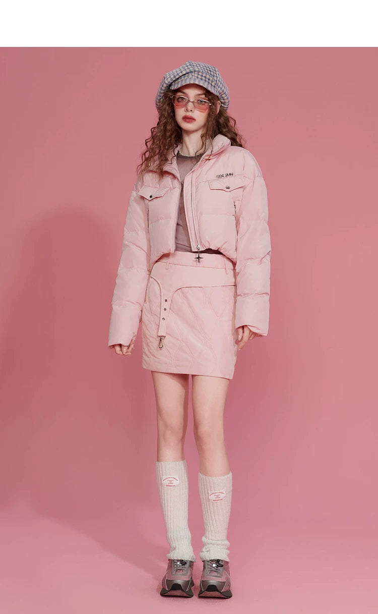 Ensemble veste courte légère en duvet de canard blanc et jupe