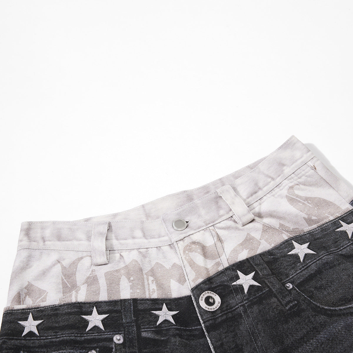Star Damage Washed Wide Leg Denim Jeans