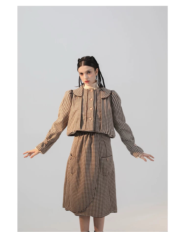 Plaid Wool Candy Sleeve Jacket & Half Skirt Setup