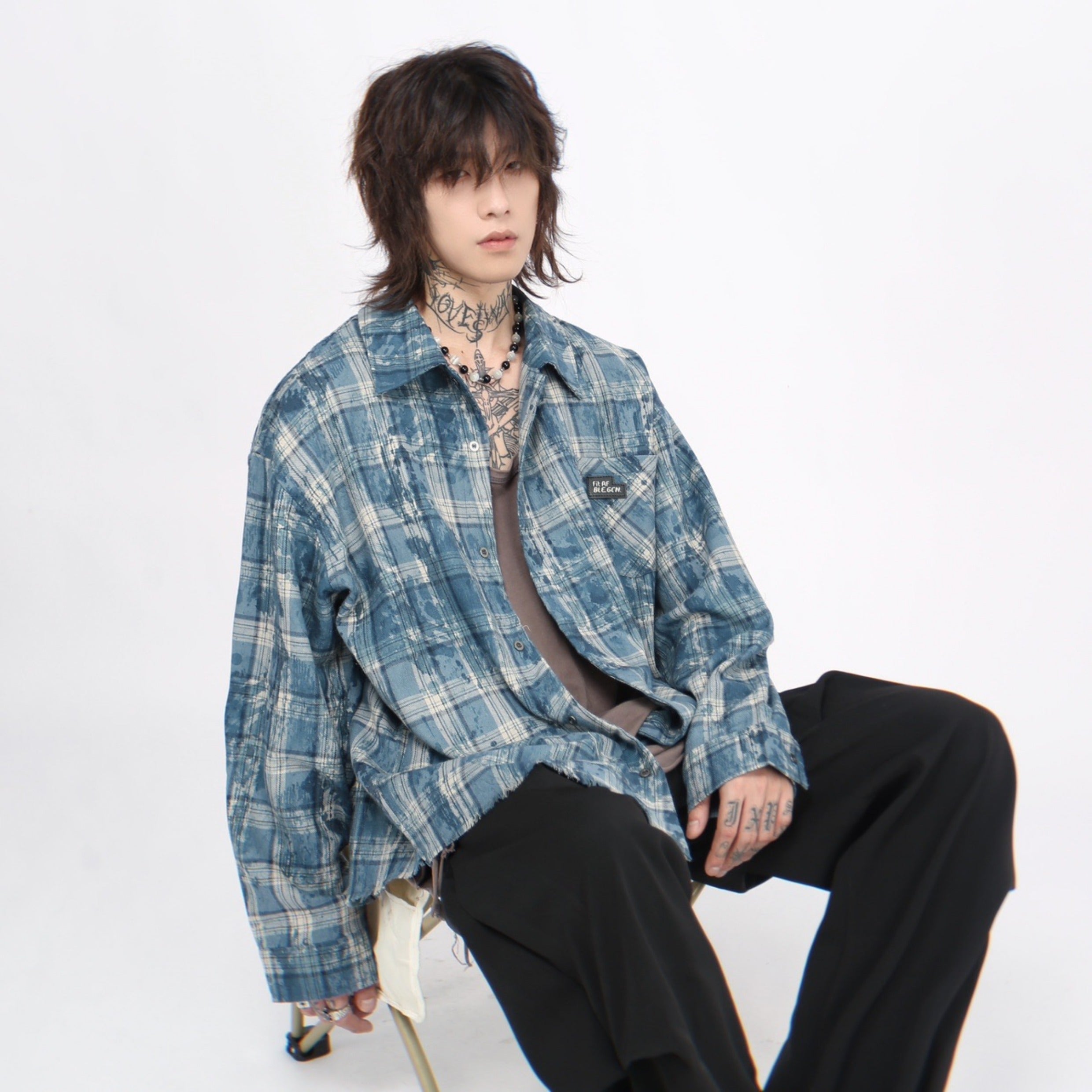 Label Design Tie Dyed Plaid Oversize Shirt