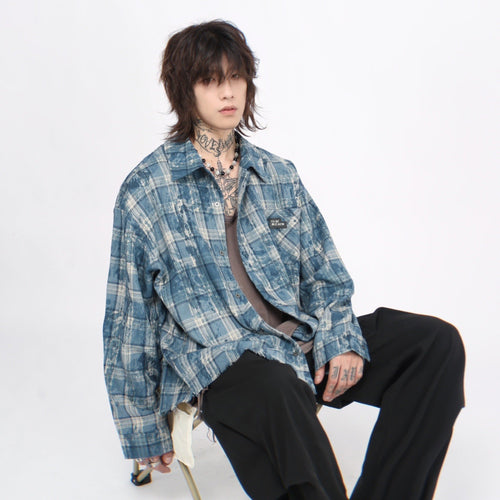 Chemise oversize à carreaux tie-dye Label Design - Bleu / M