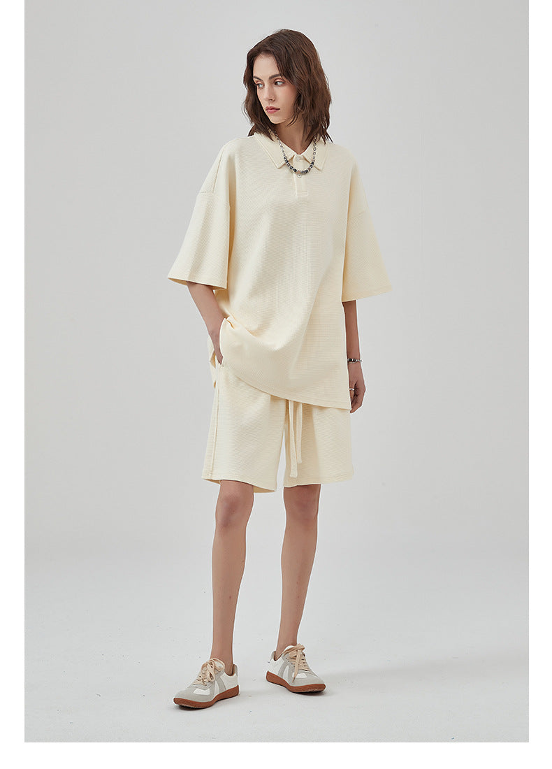Oversize Waffle Polo Shirt & Waffle Shorts Setup
