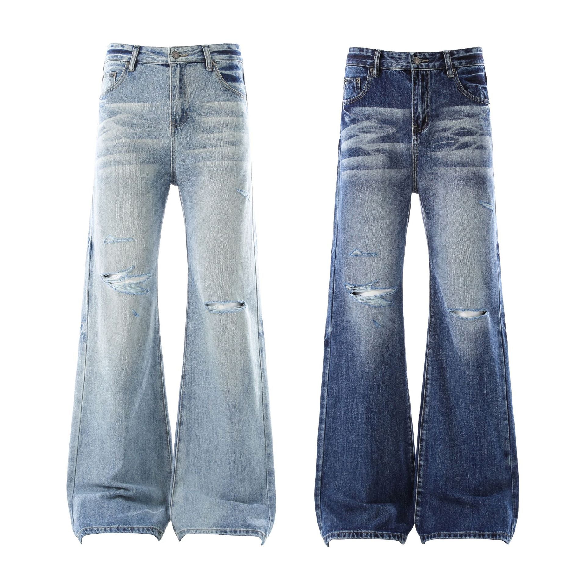 Washed Damage Flare Denim Jeans