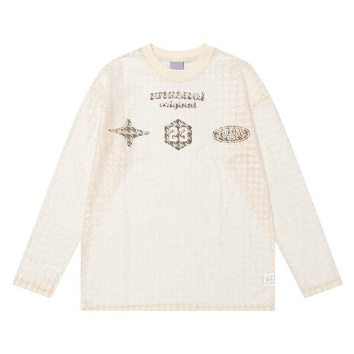 Retro Mesh Printed Long Sleeve T-Shirt - M / Apricot