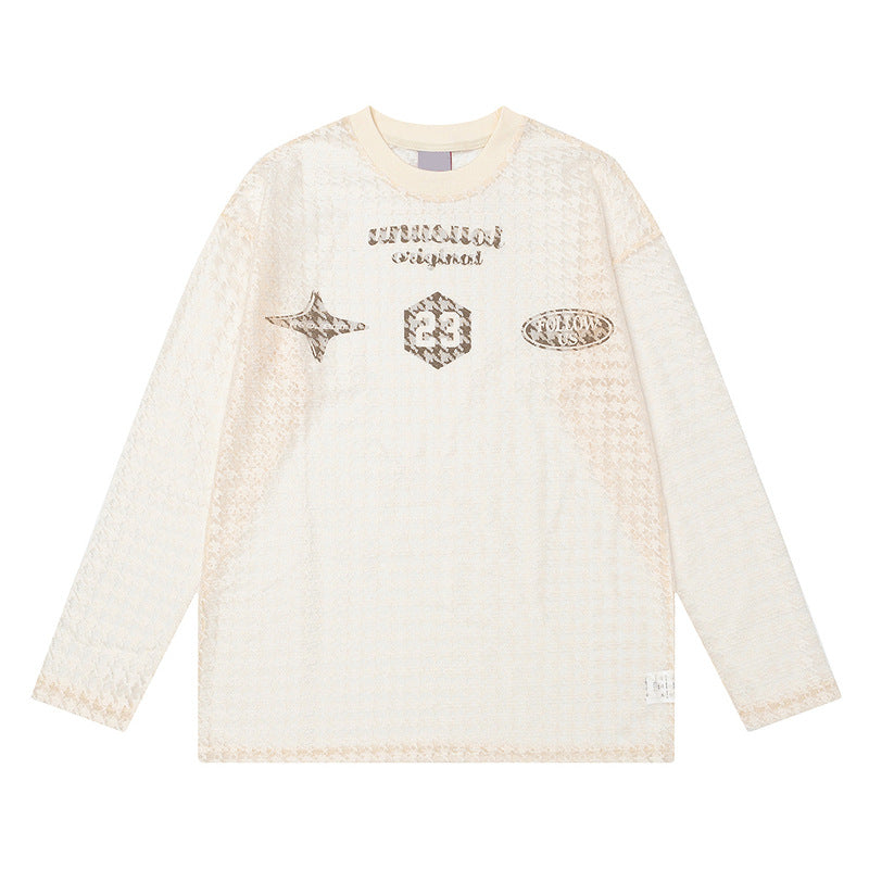 Retro Mesh Printed Long Sleeve T-Shirt - MADXMARX