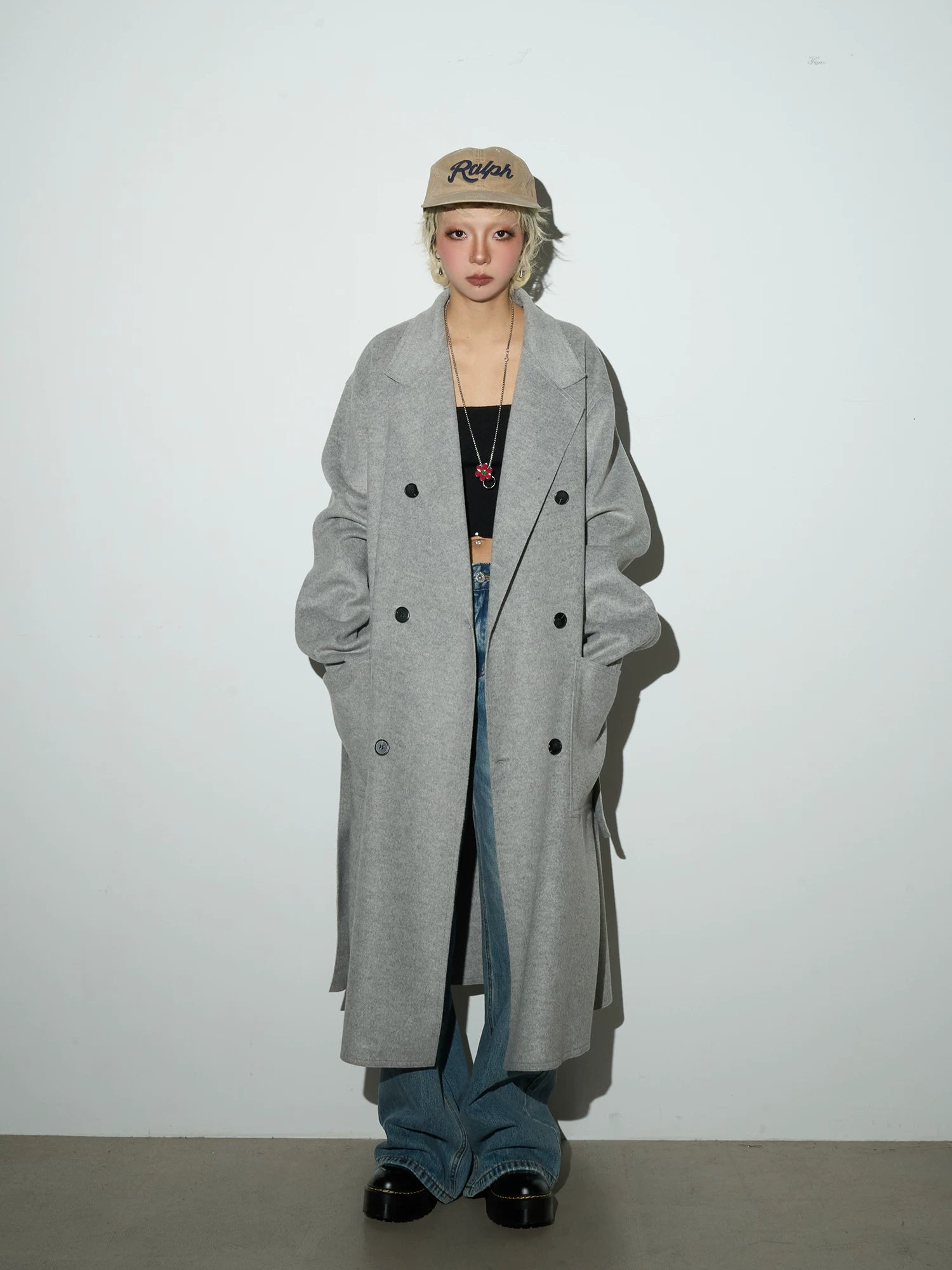 Double Breasted Belted Long Length Coat