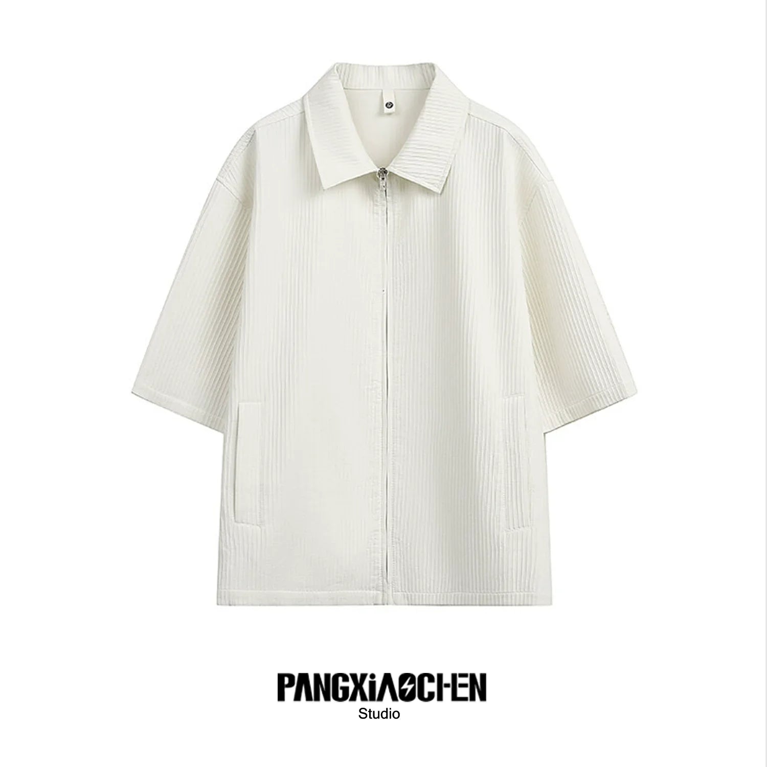 Textured Raised-Collar Short Sleeve Shirt