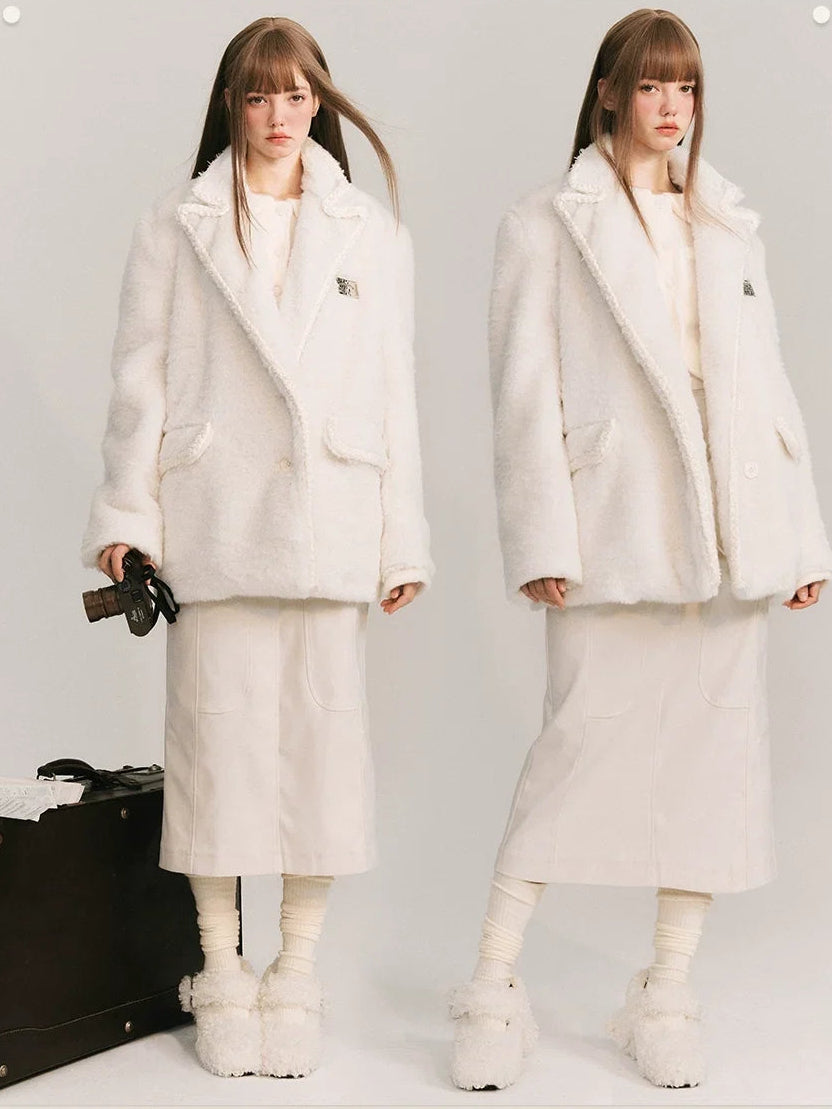 Loose Plain Fake Woolen Jacket