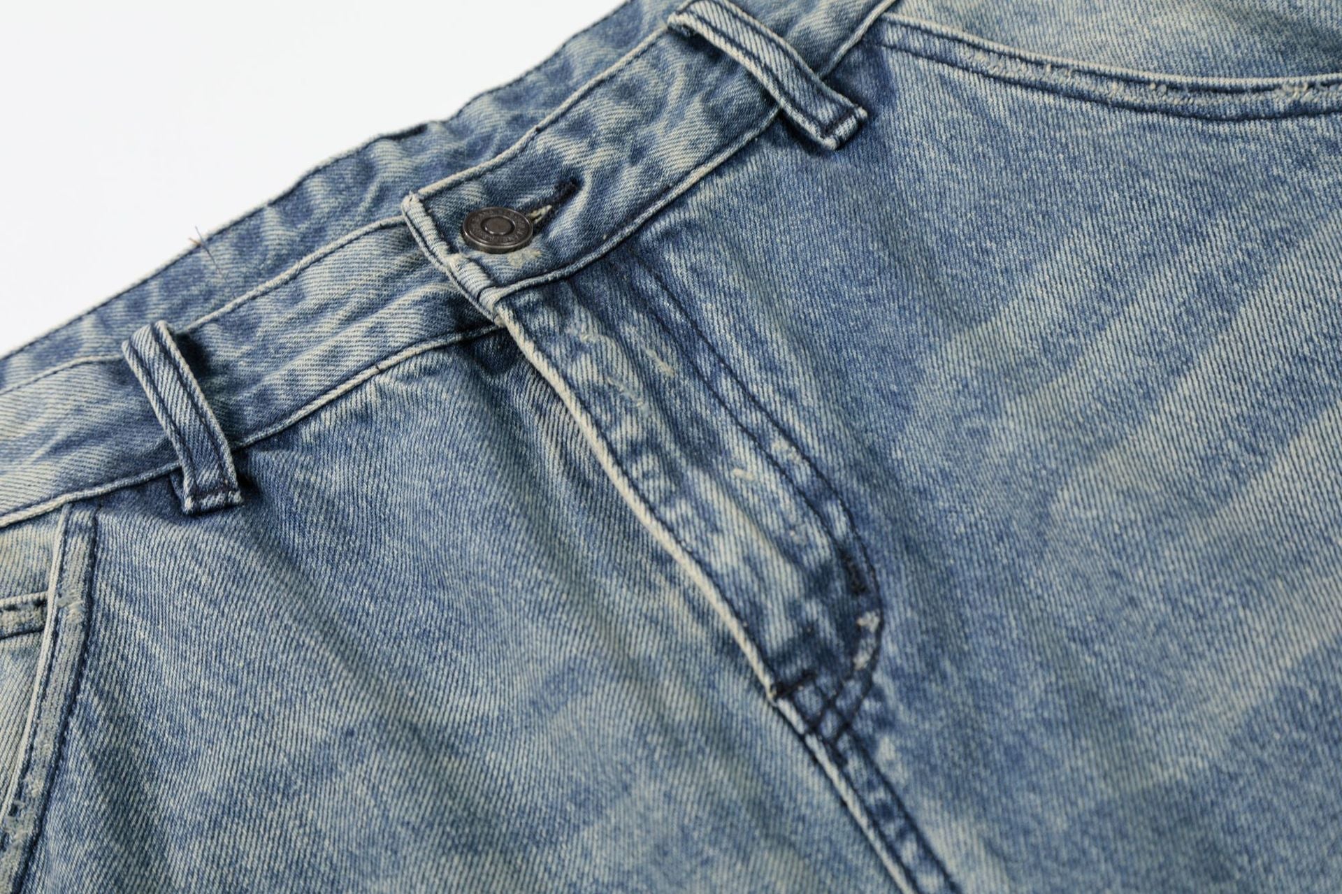 Washed Deconstruction Damage Wide Leg Denim Jeans