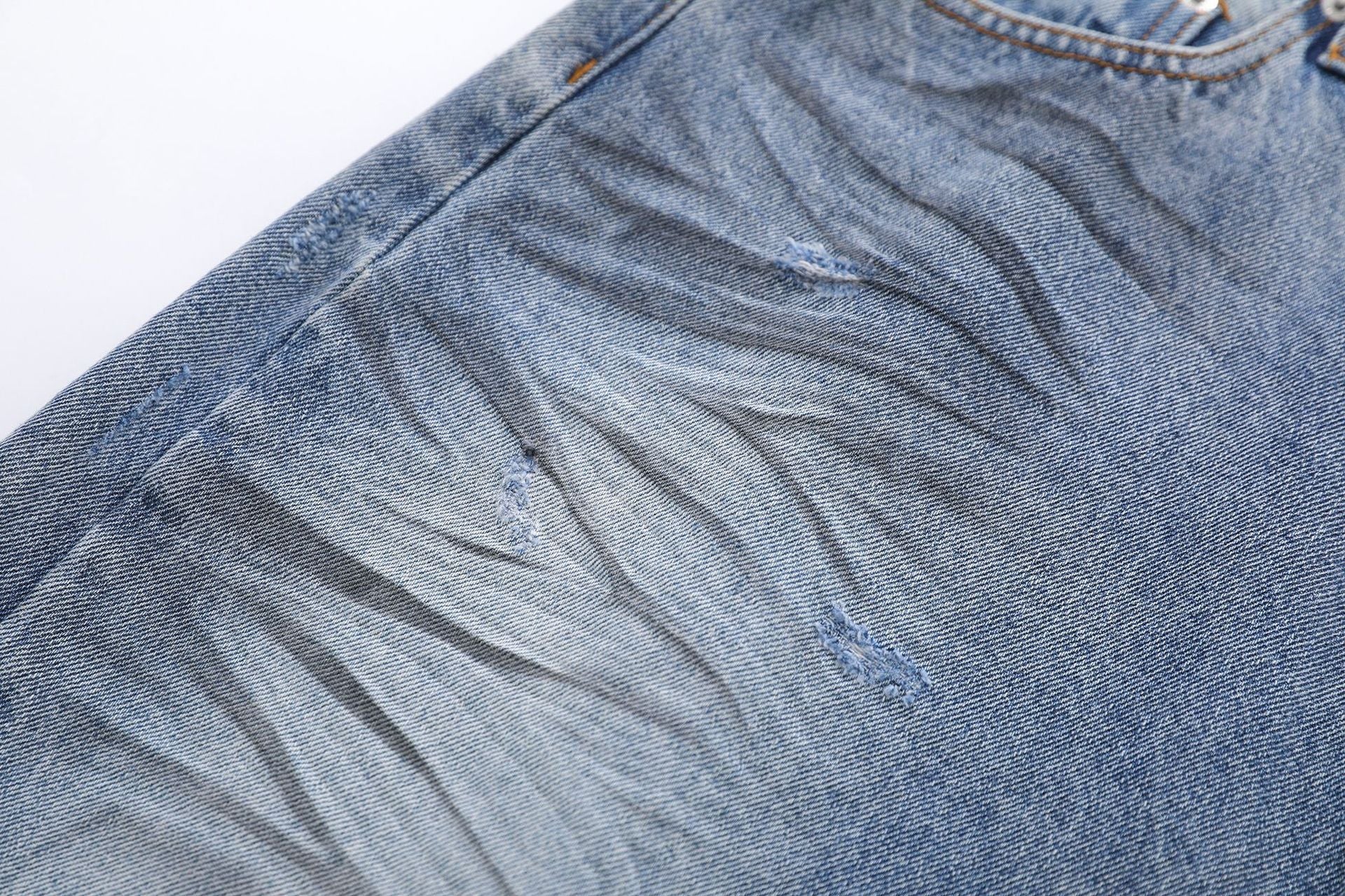 Whisker Washed Wide Leg Denim Jort