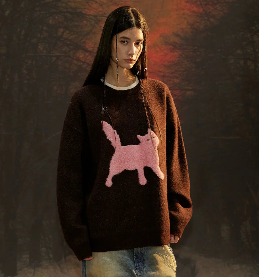 Cat Graphic Knit Sweater