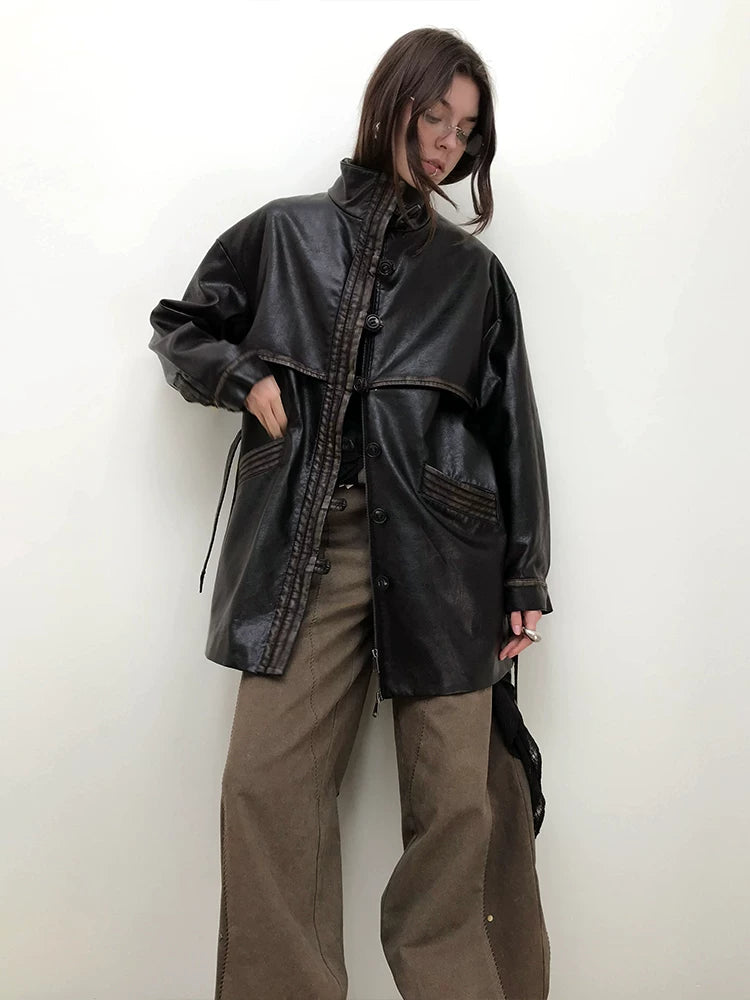 PU Leather Long Coat