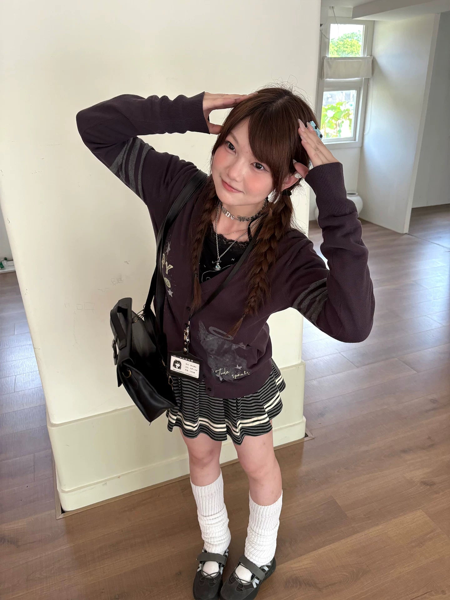 Three-Stripe Button Knit Cardigan
