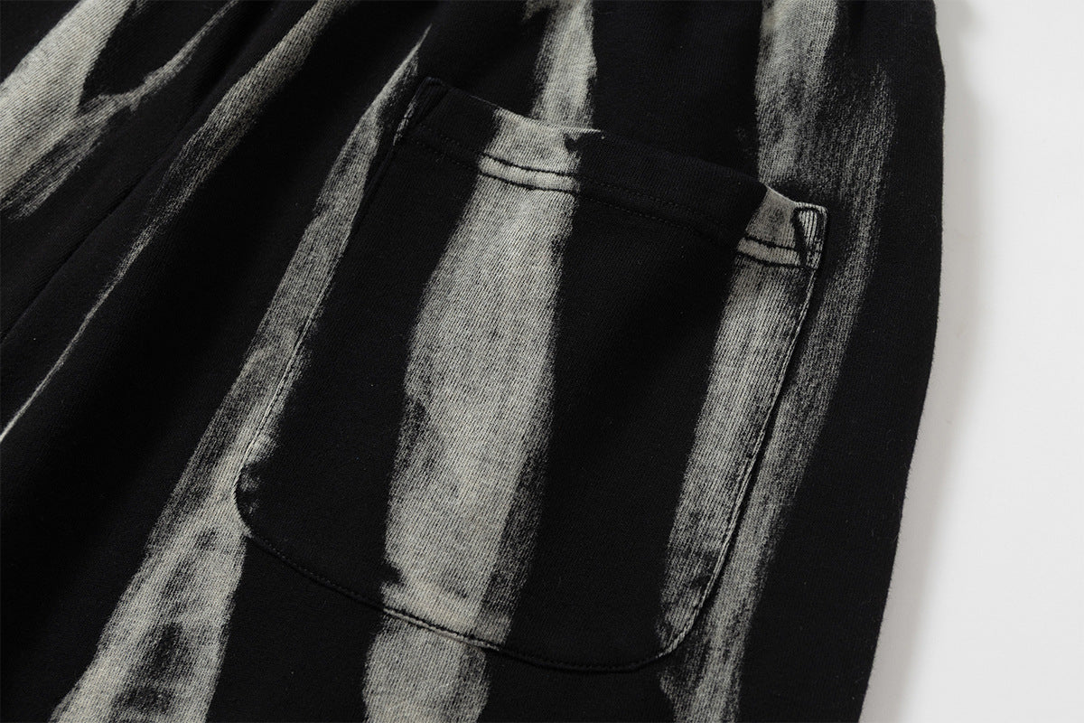 Drawstring Wash Tie-Dye Damage Half Sweatpants