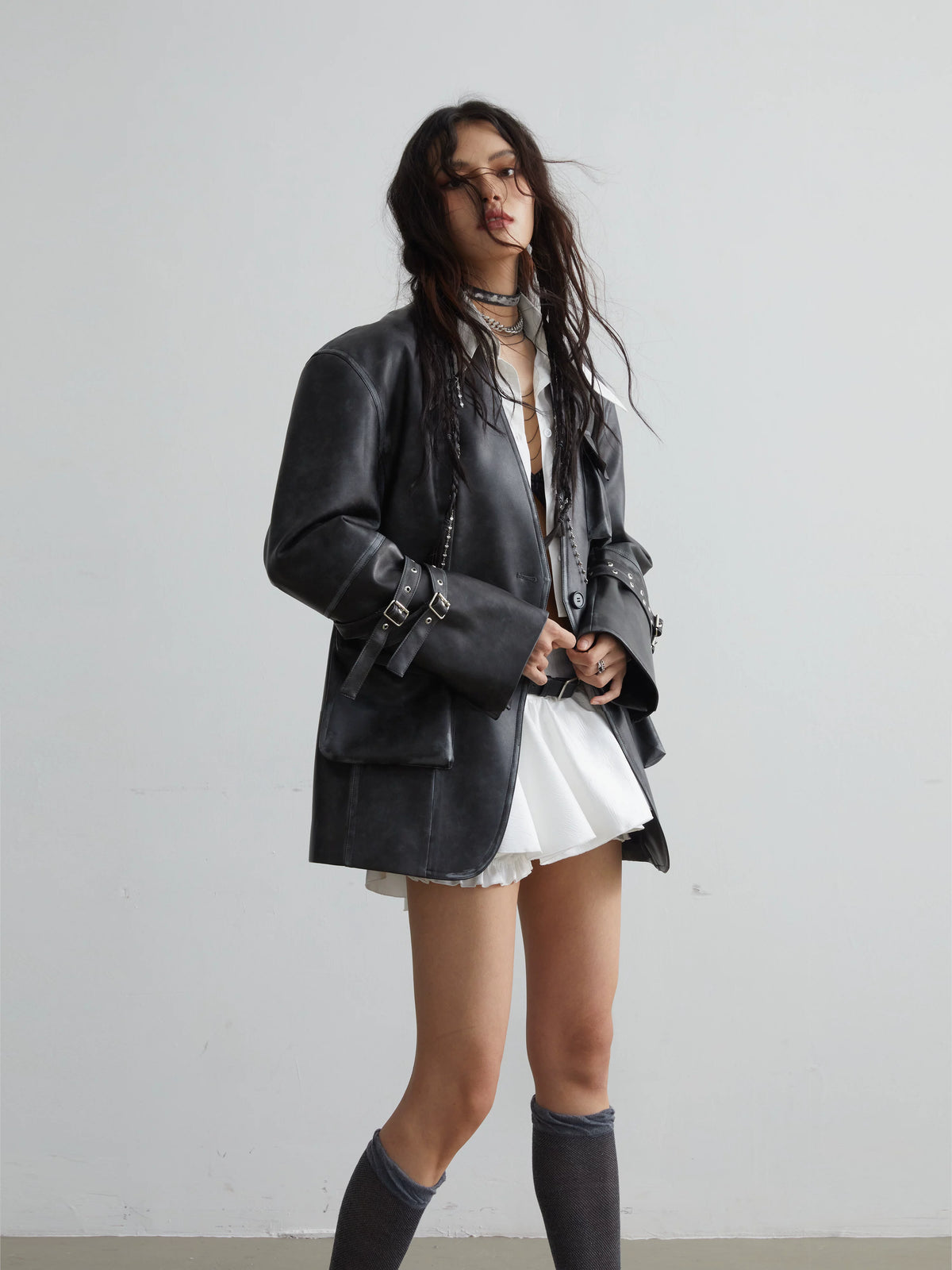Belt Decoration Ruffle Edge Micro Mini Skirt