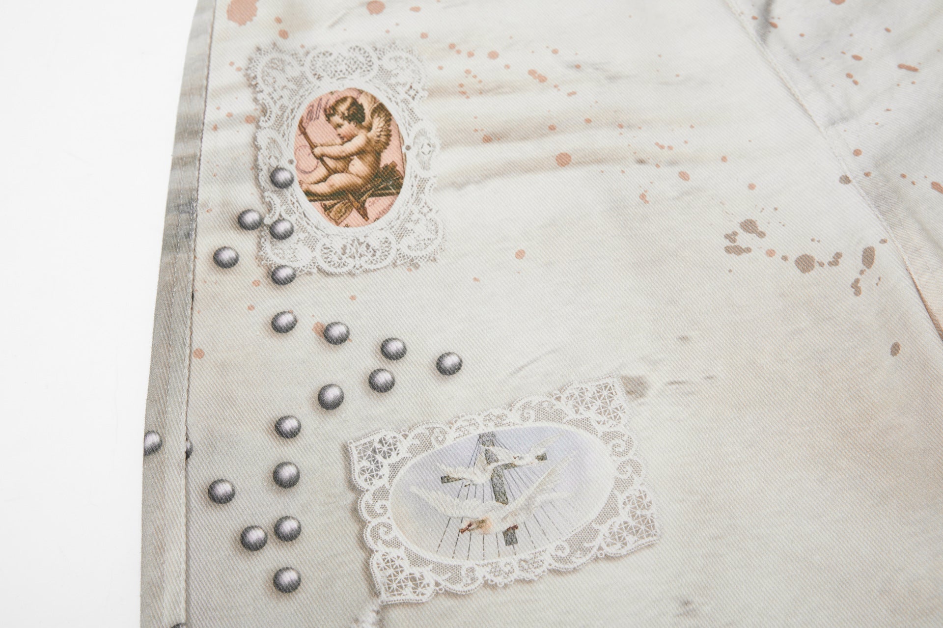 Studs Paint Wing Wide Leg Denim Jeans