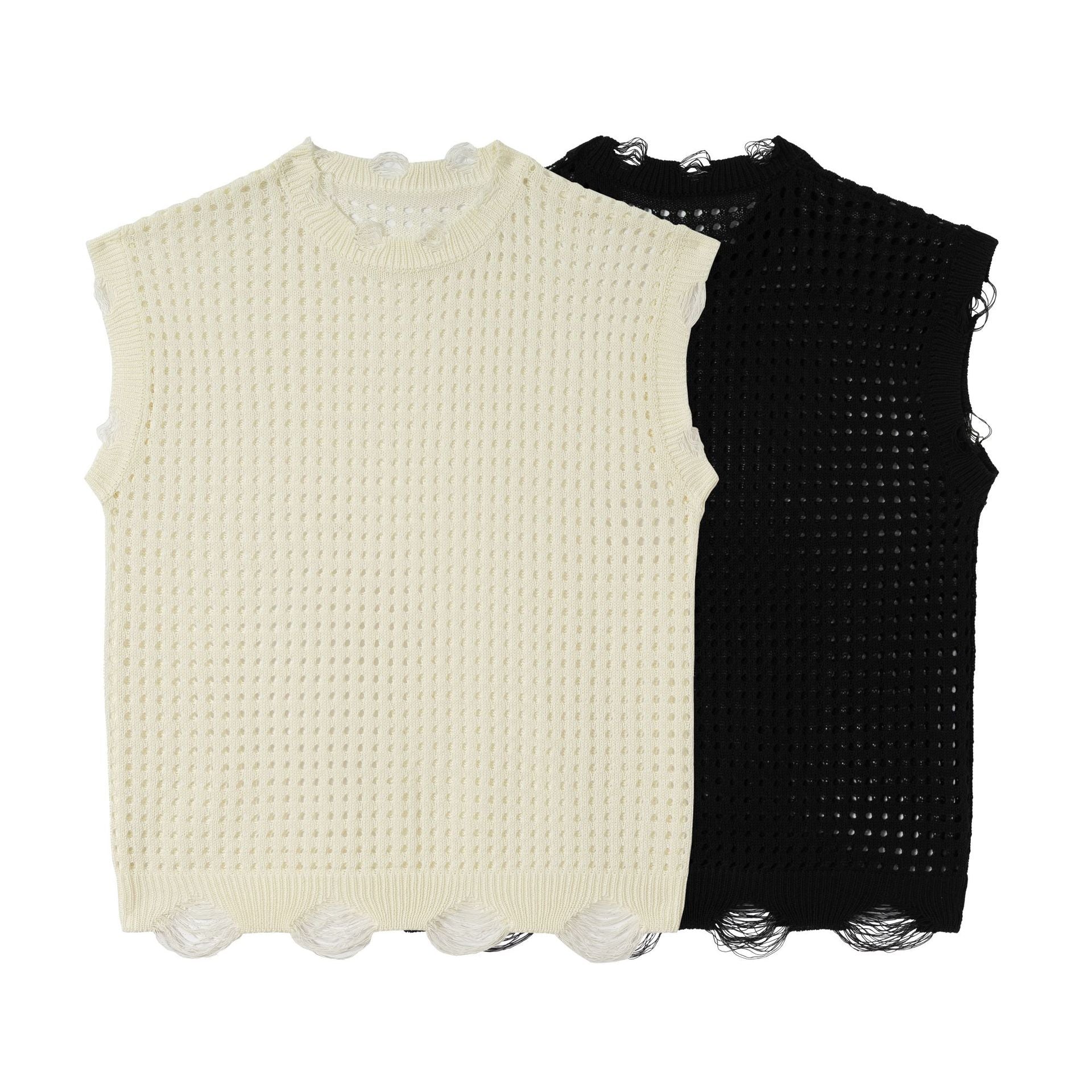 Mesh Damage Design Knit Vest